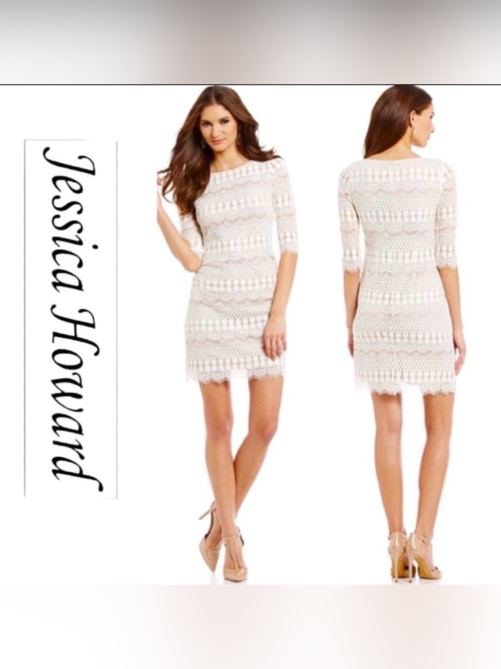 Jessica Howard ivory lace sheath cocktail dress size 6